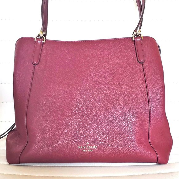 Kate Spade NY Medium Jackson Pebble Leather Cherrywood Red 3 Compartment Satchel - Picture 3 of 16